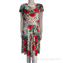 Lady's 85% polyester 15% cotton printed dresses